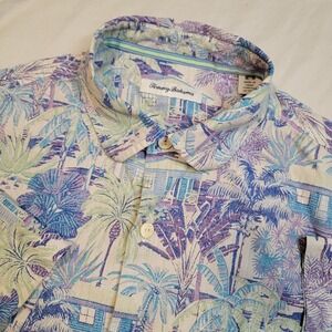 Tommy Bahama Hawaiian Camp Shirt Mens M 100% Silk‎ Cabin Tropical Print AOP